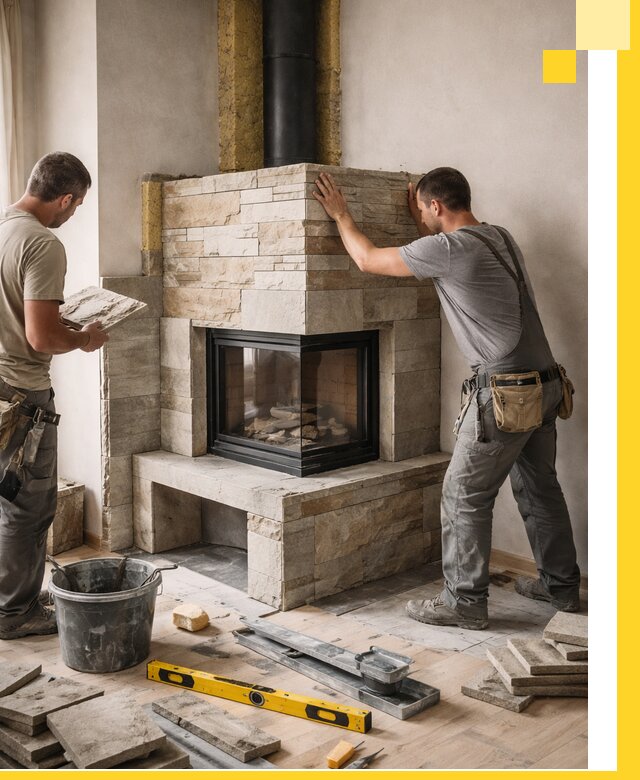 Угловые камины под ключ проект, монтаж и отделка в Нижнекамске