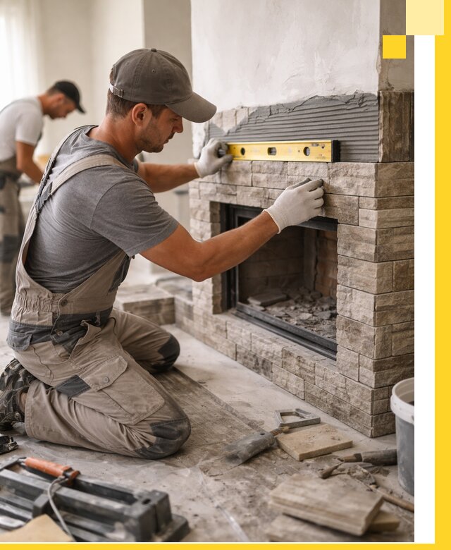 Облицовка каминов в Нижнекамске, монтаж и отделка натуральным камнем