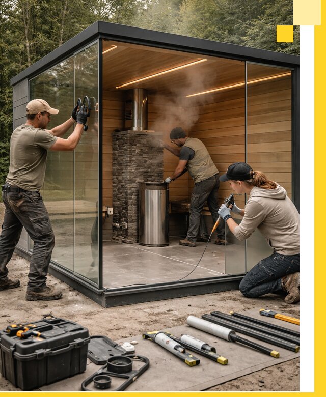 Проектирование и строительство стеклянных бань в Нижнекамске