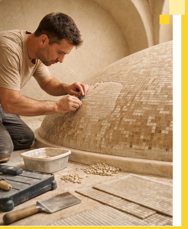 Профессиональная укладка мозаики для хамама под ключ в Нижнекамске