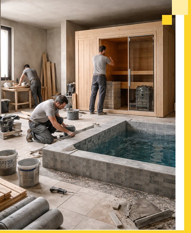 SPA зоны под ключ с бассейном сауной и печью в Нижнекамске